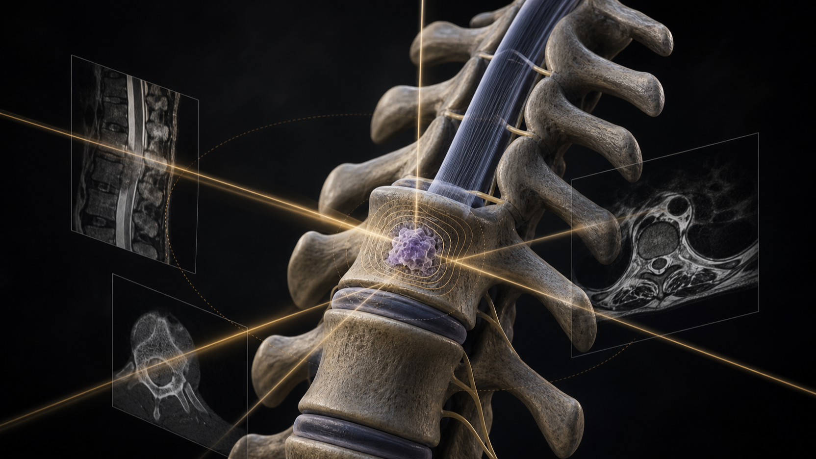 Original medical illustration for: Advanced Imaging in Spine Radiation Therapy: A Patient's Guide to CT and MRI for Targeted Treatment